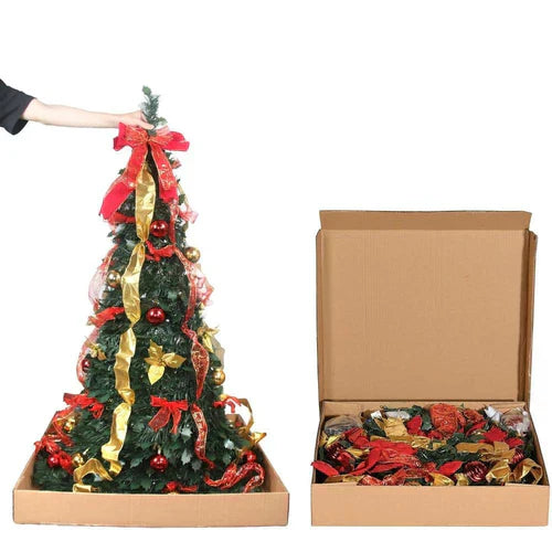 Para árvore de natal dobrável dobrável, fácil instalação, puxar para cima com decorações, luzes quentes, instalada rapidamente