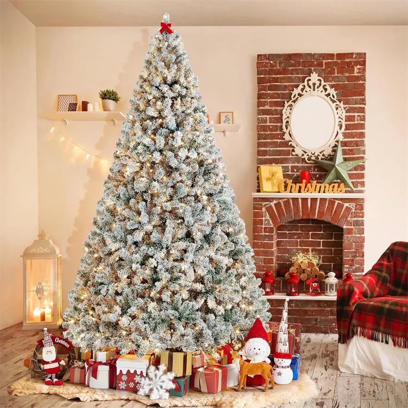 Árvore de Natal enorme artificial de 13 pés, árvore de Natal pré-iluminada flocada com neve com 2800 pontas de galhos, 900 luzes incandescentes